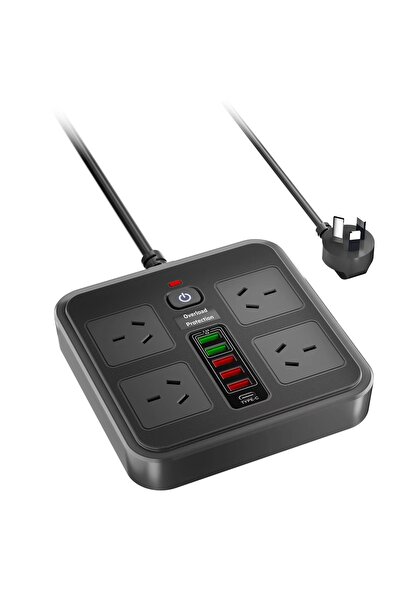 Choice1 لوحة طاقة بقابس أسترالي أسود 250 فولت مع 5 منافذ USB ومنفذ Type C واح...