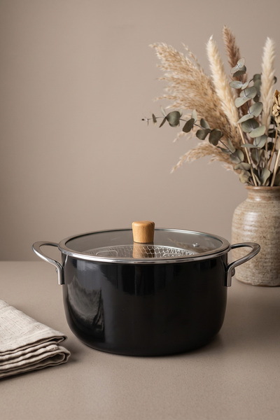 Kitchen Life Titan Cook Enamel Frying Pan with Wooden Handle, Stainless Steel...