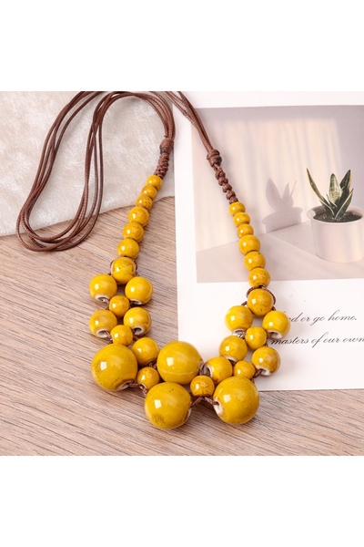 Choice1 YF5509-2 1pc Vintage Handmade Ceramic Beads Pendant Necklace for Wome...