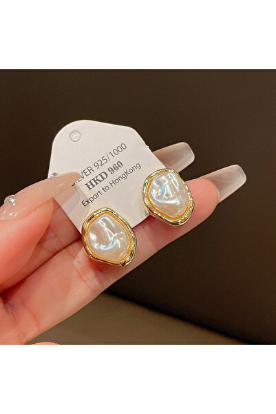 Choice Gold-02 Geometric Irregular Round Metal Pearl Earrings for Women Minim...