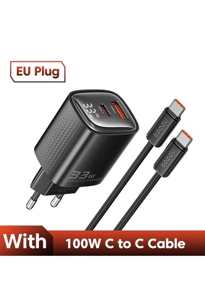 Toocki EU Black 33W GaN USB Type C Charger Digital Display PD Fast Charging f...
