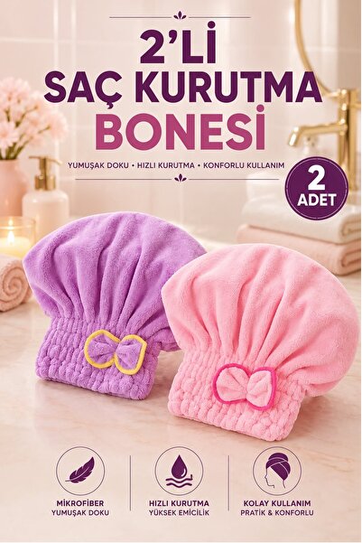 Kitchen Beauty 2 Adet Saç Kurutma Bonesi Kafa Havlusu Duş Bonesi Islak Saç Ku...