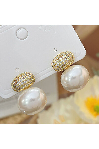Choice Gold Color French Exquisite Imitation Oval Pearl Earrings for Women Sh...