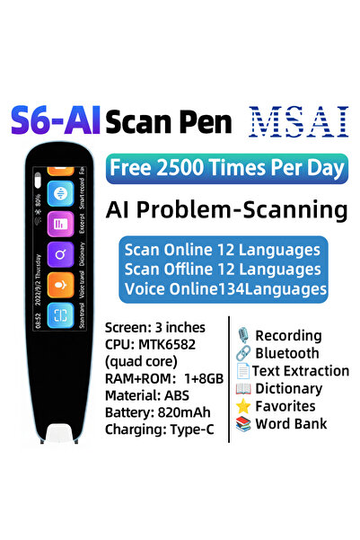 choice2 S6AI-2500 MSAI S6-AI Free AI Scan Translator Pen 12 Languages Scan to...