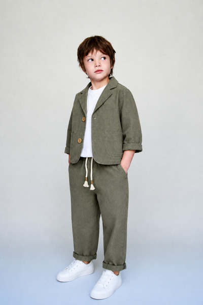 ecoo kids Erkek Çocuk 3’lü Keten Takım Ceket, Tişört ve Jogger Bel Keten Pant...