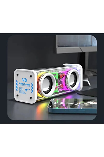 Choice WHITE V8 Transparent Mecha Speakers Bluetooth 5.0 Wireless Double Bass...