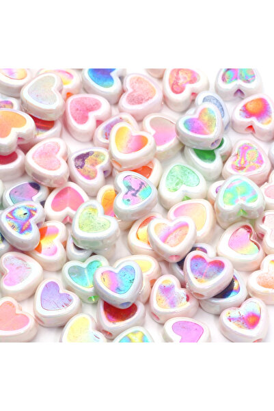 Choice C03609 50pcs 8x9mm Colorful AB Love Heart Beads Acrylic Spacer Beads F...