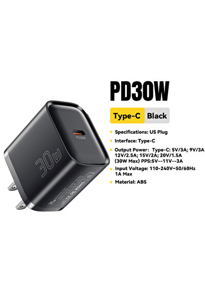 Choice 30W Black US Plug Essager Mini 30W Type C Charger PD QC3.0 Fast Type C...