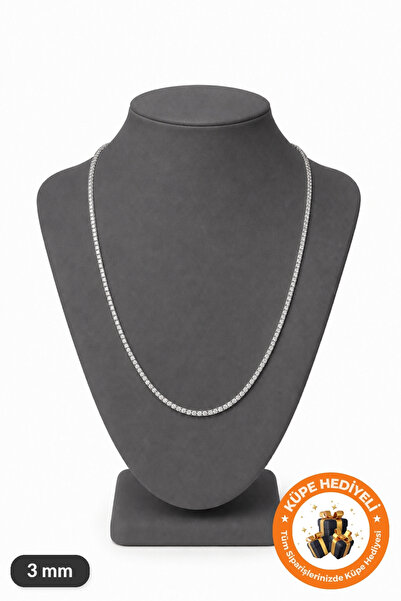 Lucente Jewellery 3mm Rhodium Su Yolu Kolye 925 Ayar Gümüş Kaplama Kararmaz Ö...