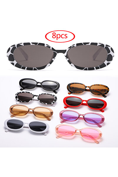 Choice show as picture 8pcs 1/8pcs New Oval Sunglasses Women Vintage Brand Re...