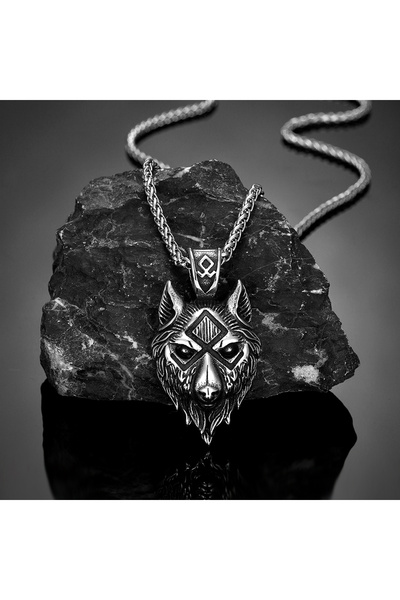 Choice 60CM With Chain Punk Viking Wolf Necklace Men Norse Mythology Odin's R...