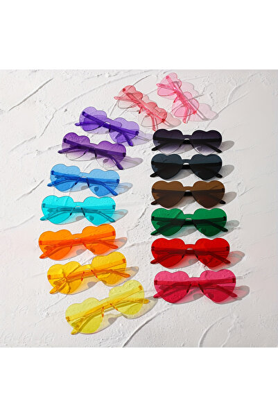 Choice pink Multi Color 15pcs Heart Shaped Rimless Sunglasses Women Men Cute ...