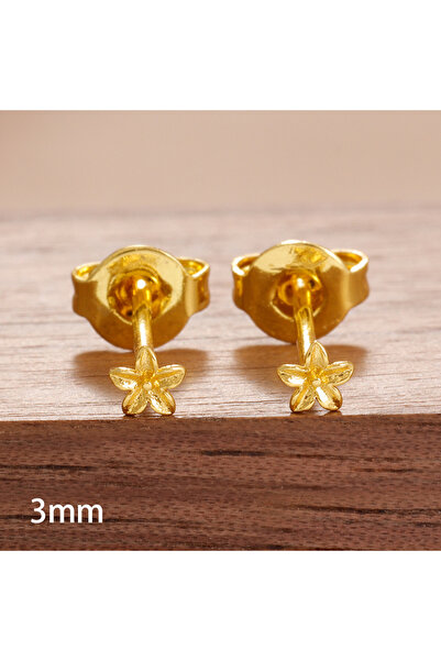 Choice gold-3mm-2PCS Exquisite Gold Color Simple Small Flower Stud Earring Fo...