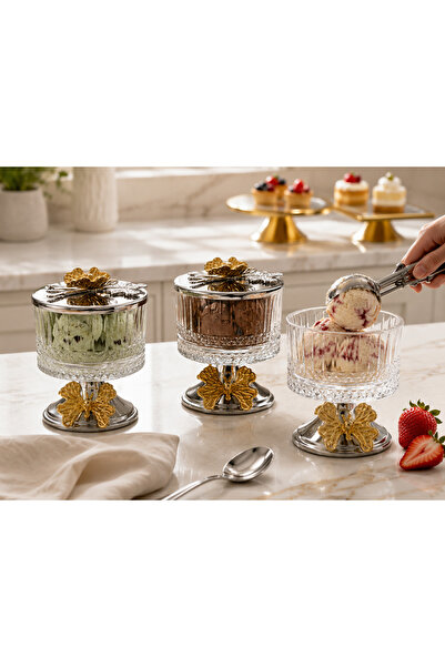 Fiyakalı Ürünler Atölyesi Timeless Silver Colored 3-Piece Magnolia Bowl - Ice...