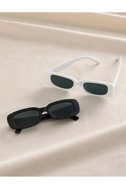 Choice 1black and 1white 2pcs/set Rectangle Frame Sunglasses For Women Men Ca...