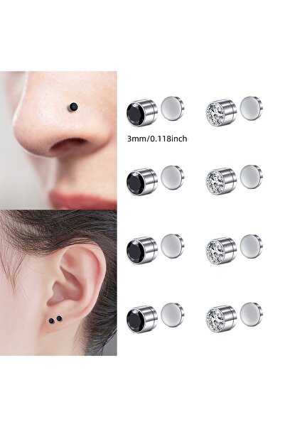 Choice Round Surface and Dermal Nose Rings & Studs Black Silvery-3mm Set Of 8...