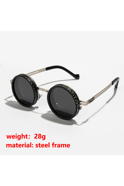 Choice15 silver steel frame Polarized Round Sunglasses ND9 Adjustable Dimming...