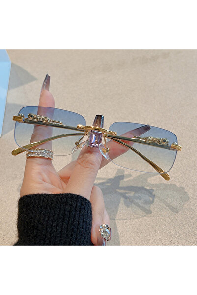 Choice5 gradient blue 1/12pcs Brand Leopard Rimless Rectangle Sunglasses Fash...