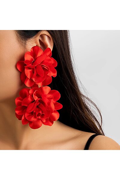 Choice red IngeSight.Z Exaggerated Satin Large Flower Long Tassel Drop Earrin...
