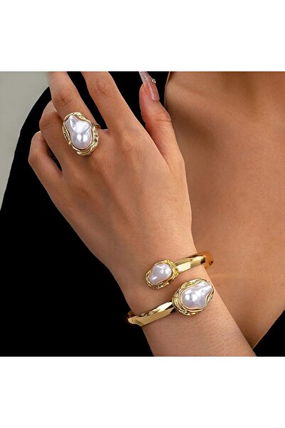 Choice BR24Y0849 Simple Imitation Pearl Opening Adjustable Bracelet Ring Set ...