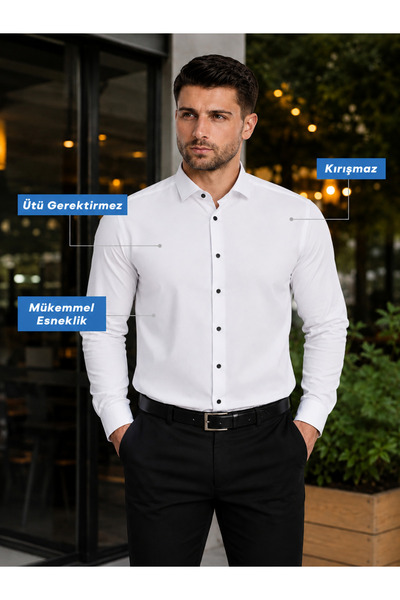 COLVIS MAN Slimfit Uzunkol Çıtçıtlı Saten Gömlek