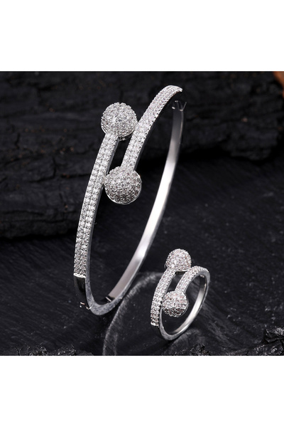 Choice1 Silver Color 2Pcs ZAKOL Luxury Half Spherical Opening Ring Bracelet Z...