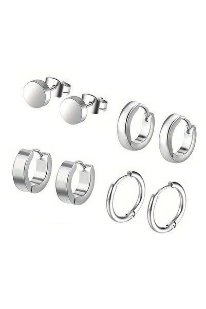 Choice Steel Stylish Men's 4-Pair Earring Set - Black Stainless Steel Studs &...