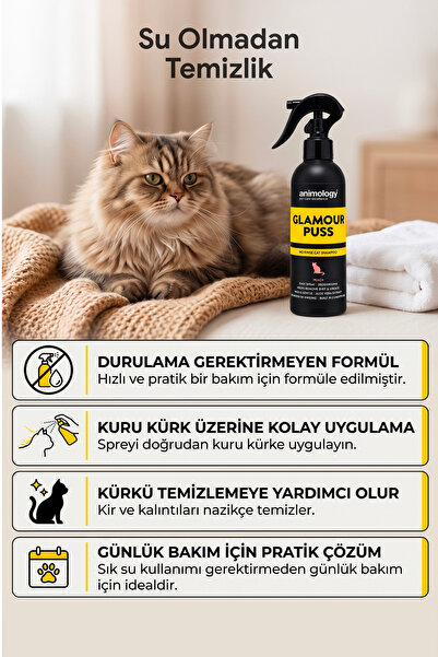 Animology Glamour Puss No Rinse Durulamasız Sprey Kedi Şampuanı 250 mL - Şeftali Kokulu
