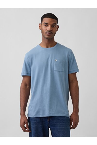GAP Erkek Mavi Organik Pamuk Cepli T-Shirt