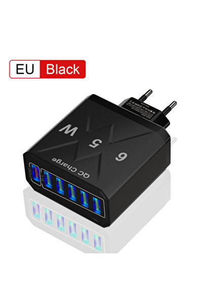 Choice EU Plug-Black 65W Mobile Phone 6 Ports Fast Charger USB Charger Fast C...