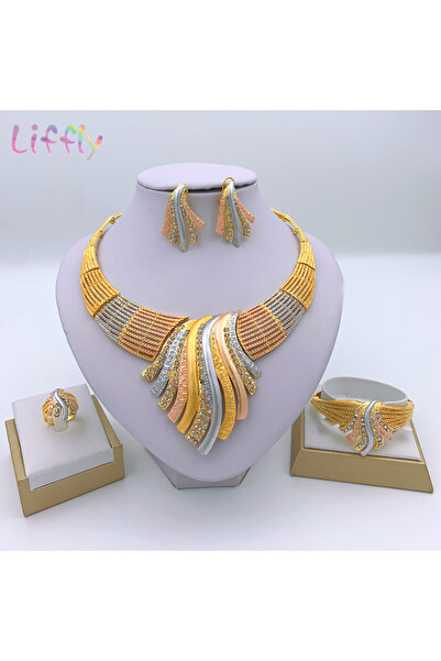 Choice 45cm resizable Multicolor set African Dubai 24k Gold Plated Choker Nec...