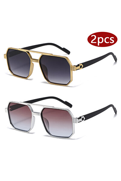 Choice3 2pcs z05 2pcs Trendy Metal Polygonal Pilot Women Sunglasses Luxury Do...