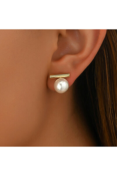 Choice NJ-1912 Simple Imitation Pearl Stud Earrings Gold Color Alloy Acrylic ...