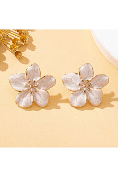 Choice White A Pair of Women's Earrings with Three-Dimensional Flower Design ...