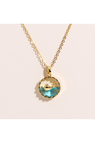 Choice gold color Stainless Steel Fashionable Ocean Whale Crystal Pendant Nec...
