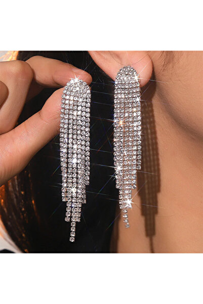 Choice silver FYUAN Fashion Long Tassel Drop Earrings for Women Black Gold Si...