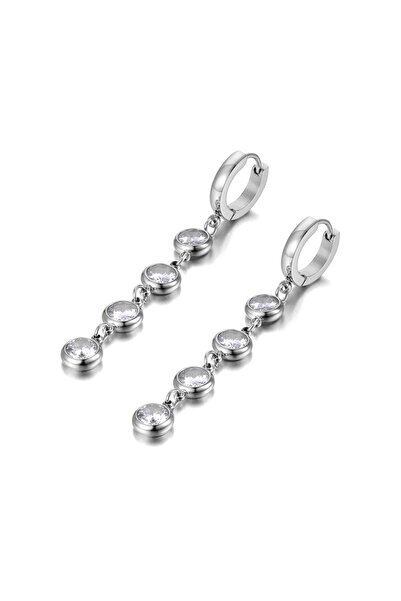 Choice E21167P Lokaer Stainless Steel Sparkling Round Cubic Zirconia Tassel E...