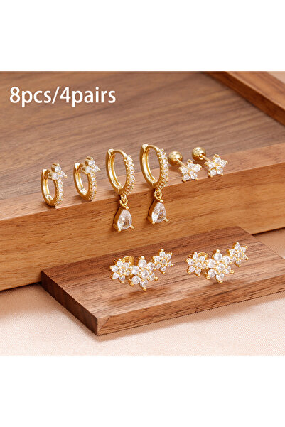 Choice gold-white-8PCS 8PCS Stainless Steel Hoop Earrings Fashion For Women C...