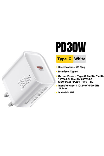 essager 30W White US Plug Mini 30W Type C Charger PD QC3.0 Fast Type C Charge...