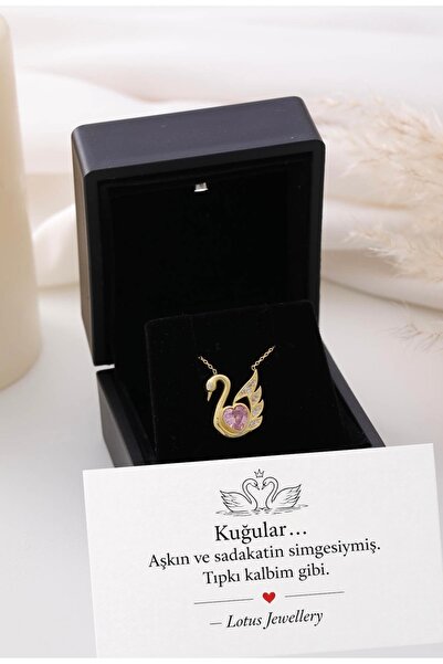 LOTUS JW Işıklı Kolye Kutulu Gümüş Kuğu Swan Kalp Kolye - 925 Ayar Gümüş Kolye