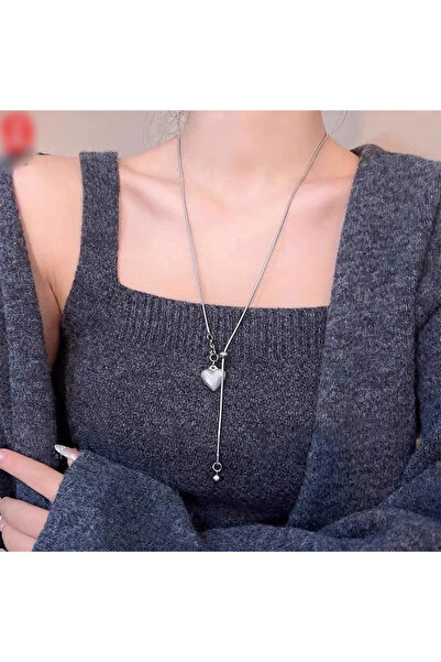 Choice Silver Color New Stainless Steel Long Necklace with Heart Pendant Adju...