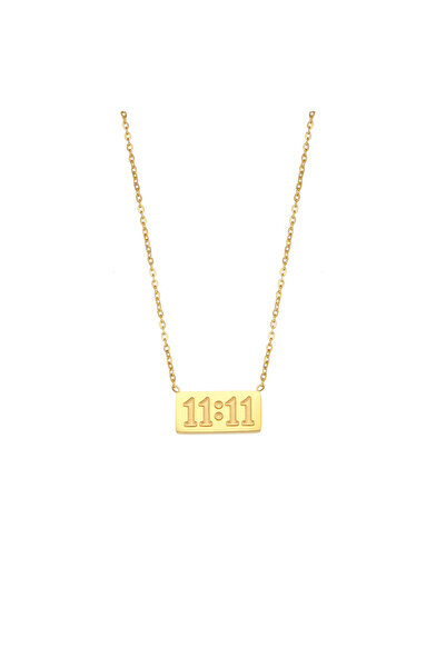 Choice Gold Necklace 11:11 Rectangle Pendant Plate Necklace Fine Polished Sta...