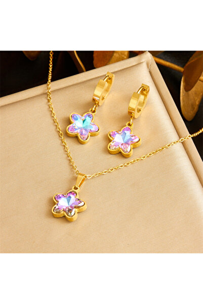 Choice N2864 DIEYURO 316L Stainless Steel Colorful Shiny Flower Zircon Neckla...
