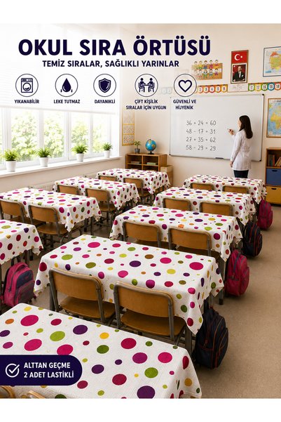GÜLHOME 20-Piece School Desk Tablecloth Elastic A-Quality Fabric Stain Resistant