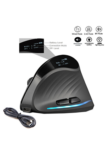 Choice Black Rechargeable Wireless Vertical Mouse With Screen Display Ergonom...