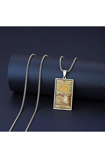 Choice The Sun Fashion Stainless Steel Epoxy Cat Tarot Card Necklace For Men ...