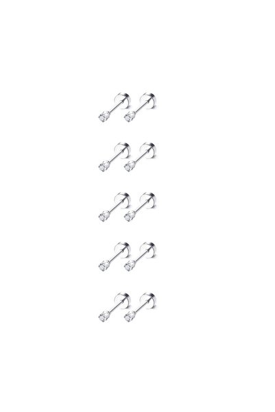 Choice 5Pairs CZ 2mm Steel 15 Pairs Tiny Surgical Steel Gold Stud Earrings, C...