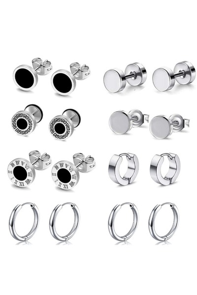 Choice 8 pairs Set B 8 Pairs of Stainless Steel Earrings Set, MEN'S Earrings,...