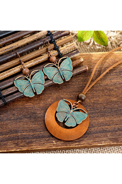 Choice S0658 Bohemian Vintage Butterfly Jewelry Set Double-layered Pendant Lo...