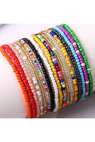 Choice 17pcs 17Pcs Random Color Mixing Elastic Beaded Bracelets Bohemian Stac...